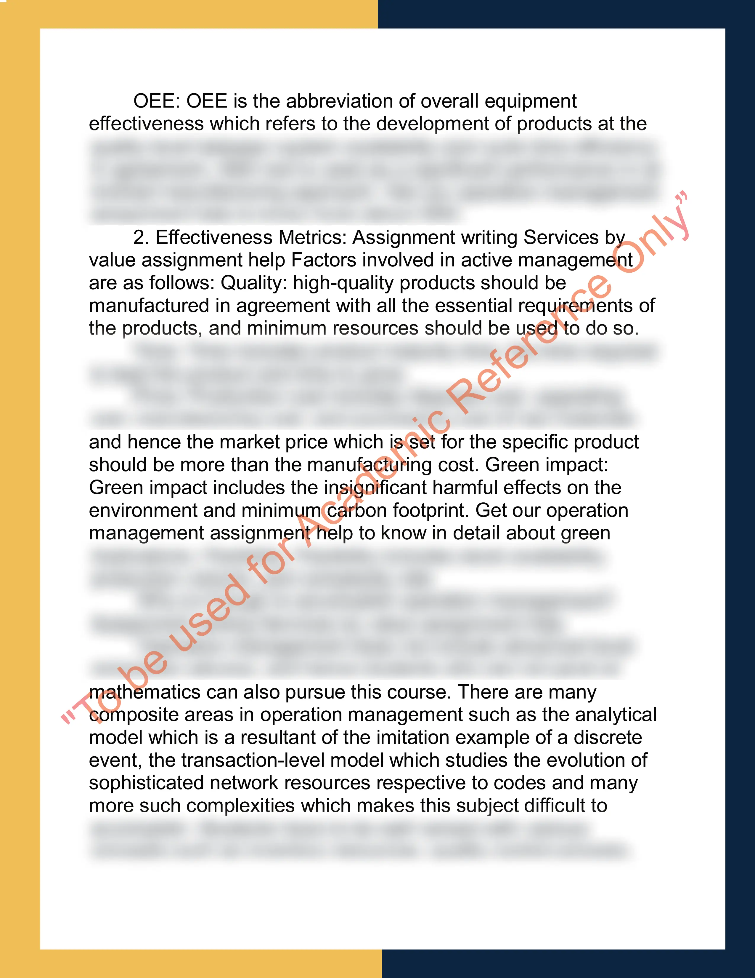 Operations Management Assignment sample 3